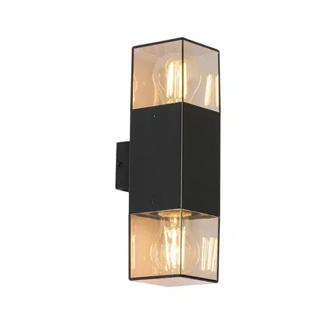Vonkajšie nástenné svietidlá Vonkajšia nástenná lampa čierna s dymovým tienidlom 2-svetlo IP44 - Dánsko
