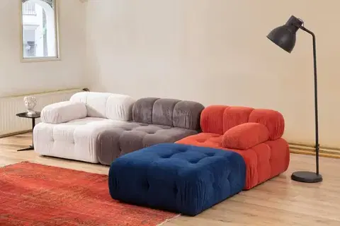 Sedacie súpravy Rohová sedacia súprava / Rohová pohovka Doblo 3 Seater with Pouffe ( L1-O1-1R-Pouffe) - Multicolor
