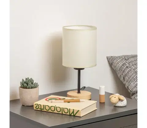 Lampy BRILAGI - Stolná lampa NUBILA WOOD 1xE27/25W/230V dub/čierna/krémová BRI133