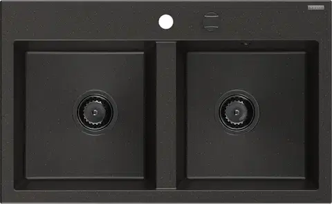 Kuchynské drezy MEXEN/S MEXEN/S - Hektor granitový drez 2-bowl 800 x 480 mm, čierna/zlatá metalik, čierny sifón 6521802000-75-B