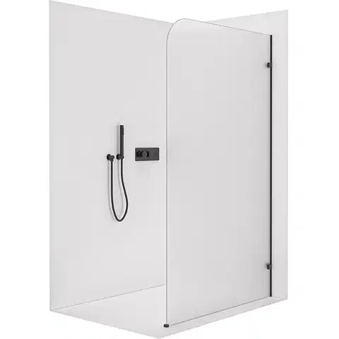 Sprchové dvere CERANO - Sprchová zástena Walk-in Orbis - Pravá - 8 mm - čierna matná, mliečne sklo - 100x200 CER-999919