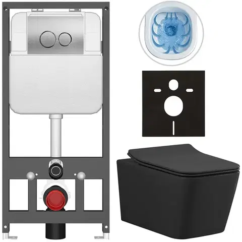 Záchody CERANO - Kompletný WC set Basic/Forte - čierna matná - WC tlačidlo Dualo/Strieborná - závesné - predstenová inštalácia - 51x36 CER-8050BD86388