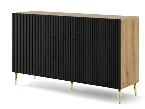 Komody ArtBm Komoda RAVENNA B 2D3S 150 | dub artisan / čierna matná Prevedenie: Dub artisan / čierny mat  / zlaté nohy