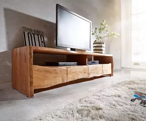 Televízne stolíky DELIFE TV stolík Live-Edge 190 cm akácia prírodná 4 zásuvky 2 priehradky