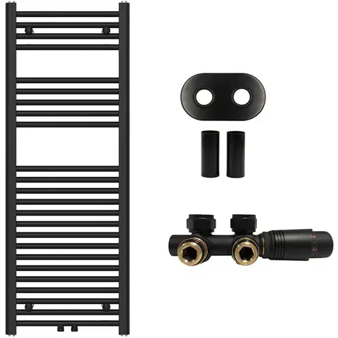 Doplnky do kúpeľne CERANO - Kúpeľňový radiátorový set Benito - ústredné vykurovanie - stredové pripojenie 50 mm - 477W - čierna matná - 1200x450 mm CER-744677