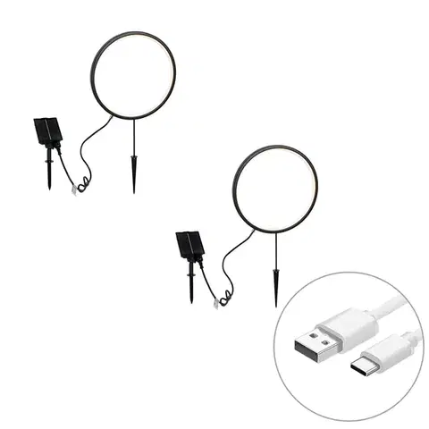 Lampy Sada 2 čiernych bodových svetiel 60 cm vrátane nabíjateľného LED a solárneho IP65 - Adalind