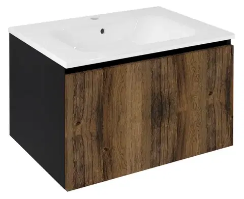 Kúpeľňový nábytok SAPHO - LOREA umývadlová skrinka 70x44x51,2cm, 1x zásuvka, dub collingwood/čierna mat LE070-1935