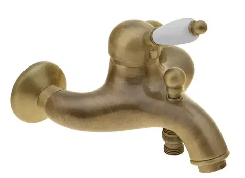 Kúpeľňové batérie SAPHO - KIRKÉ WHITE nástenná vaňová batéria, biela páčka, bronz KI10BB