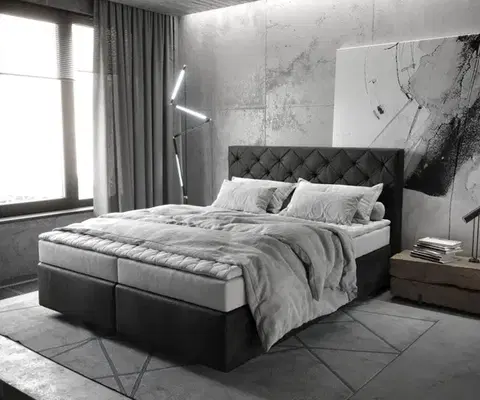 Postele Boxspring DELIFE Boxspring posteľ Dream-Great 160x200 cm mikrovlákno antracitová vintage s matracom a topperom