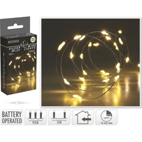 Vianočné osvetlenie Kinekus Svetlo vianočné 20 LED teplé biele, s časovačom, baterky, vnútorné