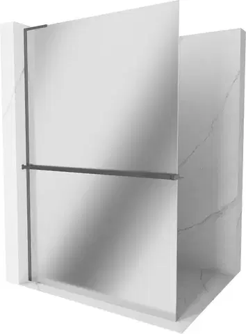 Sprchové dvere MEXEN/S - Kioto+ L Sprchová zástena WALK-IN s poličkou a držiakom uterákov 120 x 200, zrkadlová, grafit kartáčovaná 800-120-123-66-50