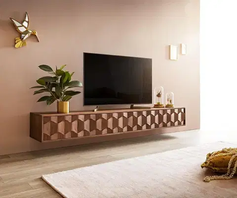 Televízne stolíky DELIFE TV stolík Fevo 200 cm akácia hnedá závesné 4 dvierka