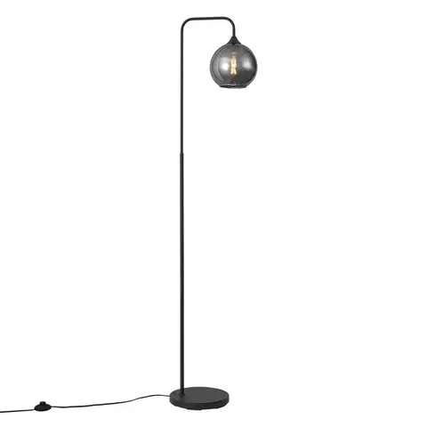 Stojace lampy Art Deco stojacia lampa čierna s dymovým sklom - Sandra