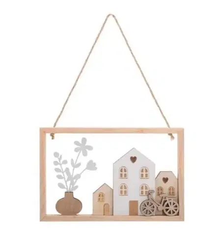 Veľkonočné a jarné dekorácie Kinekus Ozdoba závesná obraz 12x13 cm drevená