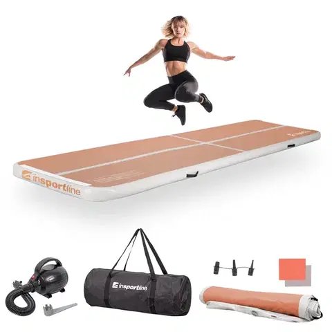 Žinenky Airtrack inSPORTline Airstunt 400x100x10 cm mocha mousse s elektrickou pumpou