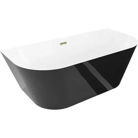 Vane MEXEN/S - Oval Slim voľne stojaca vaňa nástenná 170 x 80, biela/čierna, sifón a prepad zlatá 52661708075-50