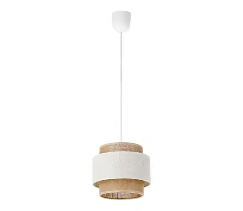 Svietidlá  Závesný luster BOHO na lanku 1xE27/60W/230V, priemer 20 cm, krémová/juta H0164