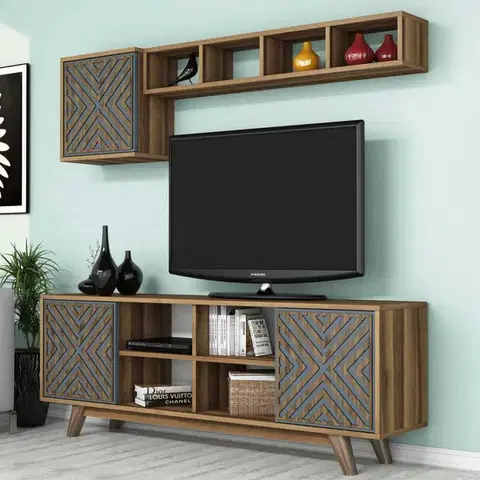 Obývacie steny TV skrinka / Obývacia stena Inci - Walnut, Blue