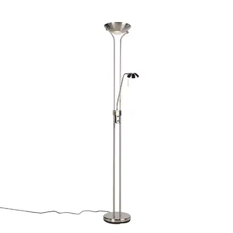 Stojace lampy Oceľová stojaca lampa s lampou na čítanie vrátane LED a stmievača - Diva 2