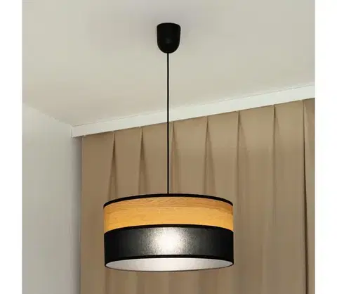 Svietidlá  Luster na lanku ALBA 1xE27/15W/230V pr. 45 cm čierna/hnedá W-4525/1 WOOD+BK+SCW-P BK