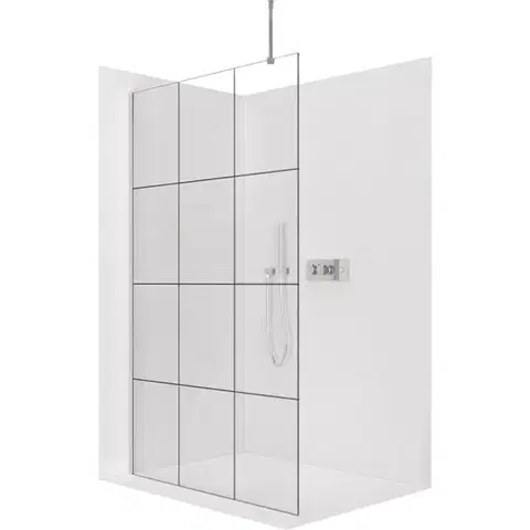 Sprchovacie kúty CERANO - Sprchová zástěna Walk-in Onyx Top Round L/P - 8 mm - kulatá vzpěra - chrom, industriální sklo - 140x200  CER-8050BD1490
