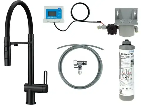 Kúpeľňové batérie DEANTE - Magnetic batéria kuchynská nero, so sadou na filtráciu vody, s elastickou hubicou; BRMFN75M