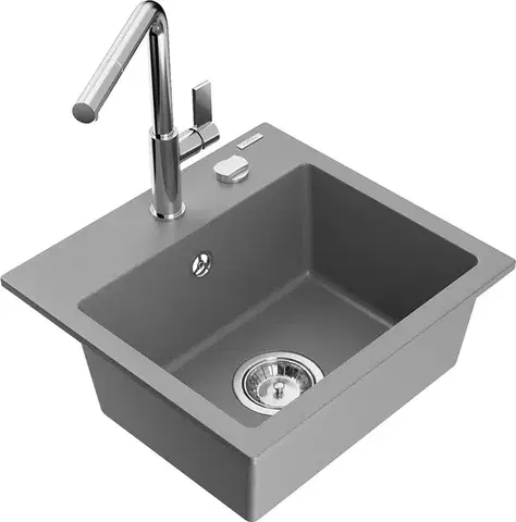 Kuchynské drezy MEXEN/S MEXEN/S - Milo granitový drez 1-miska vrátane batérie Flora, šedá 6505-71-670401-00