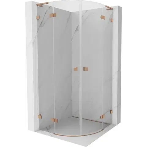Sprchovacie kúty MEXEN/S - Lunar L sprchový kút štvrťkruh krídlový 90 x 90, transparent, meď kartáčovaná 833L-090L-090P-65-00