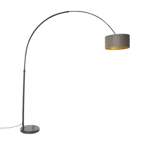 Oblúkové lampy Oblúková lampa čierna zamatový tienidlo taupe so zlatom 50 cm - XXL