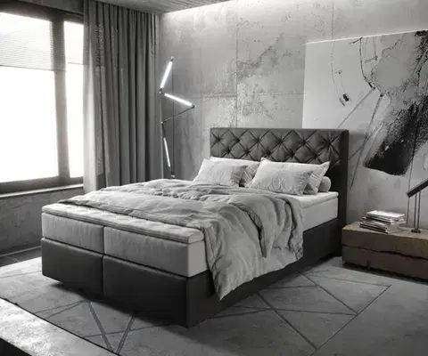 Postele Boxspring DELIFE Boxspring posteľ Dream-Great 140x200 cm mikrovlákno antracitová vintage s vreckovou pružinovou matracou a visco topperom