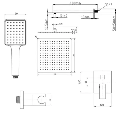 Kúpeľňové batérie SAPHO SAPHO - CUBEMIX podomietkový sprchový set s pákovou batériou, 2 výstupy, vyústenie, zlato mat CM042GB-01