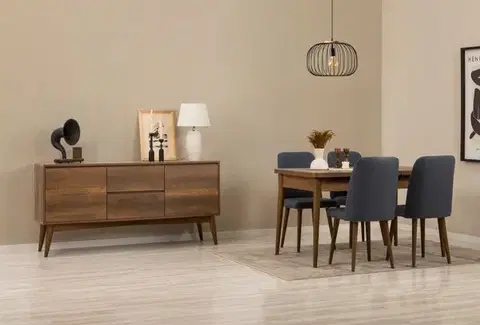 Jedálenské sety Set s rozkladacím stolom, stoličkami a konzolou (6 kusov) Vina 01 1048 - Walnut, Dark Blue