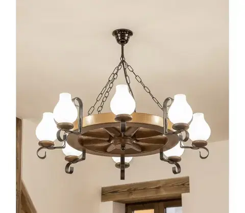 Svietidlá BRILAGI - Luster na reťazi ROATA 8xE14/40W/230V pr. 70 cm buk/orech EX-01052