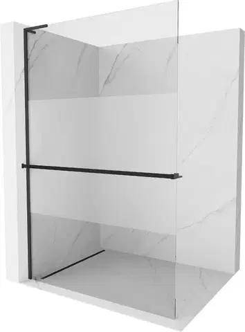 Sprchové dvere MEXEN/S - Kioto+ L Sprchová zástena WALK-IN s poličkou a držiakom uterákov 80 x 200, transparent/dekor, čierna - 800-080-123-70-30 800-080-123-70-35