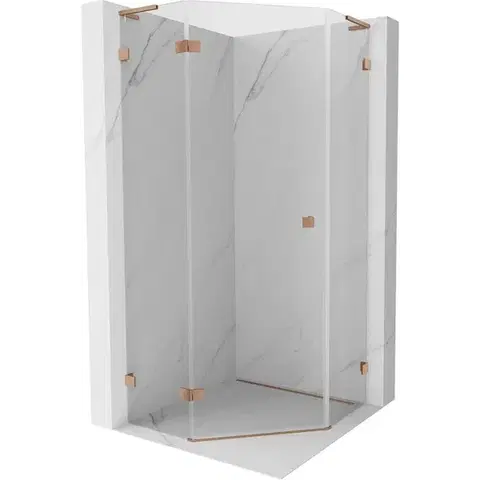 Sprchovacie kúty MEXEN/S - Lunar L sprchový kút päťboký krídlový ľavá 80 x 100, transparent, meď kartáčovaná 831L-080L-100P-65-00-L