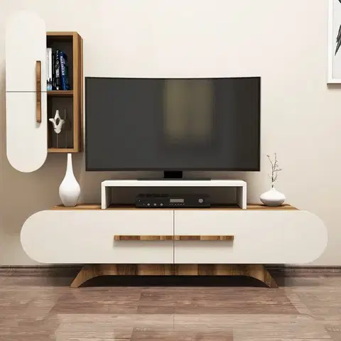 Obývacie steny TV skrinka / Obývacia stena Rose S - Walnut, Cream