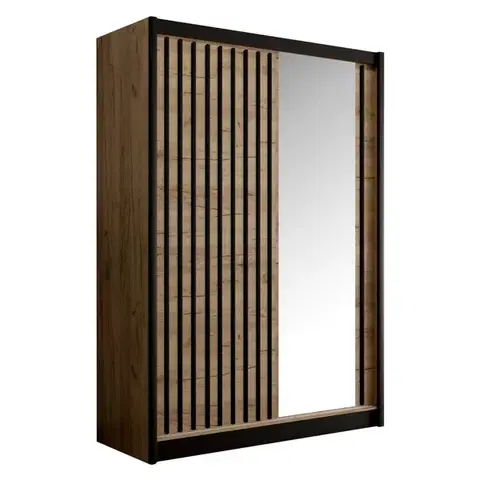 Šatníkové skrine KONDELA Ladder 150 šatníková skriňa s posuvnými dverami dub craft / čierna