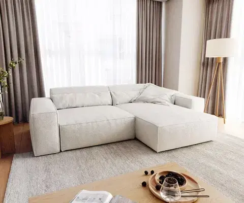 Rohové sedacie súpravy DELIFE Rohová pohovka Sirpio XL 270x170 cm bouclé bielo-krémová variabilné ležadlo