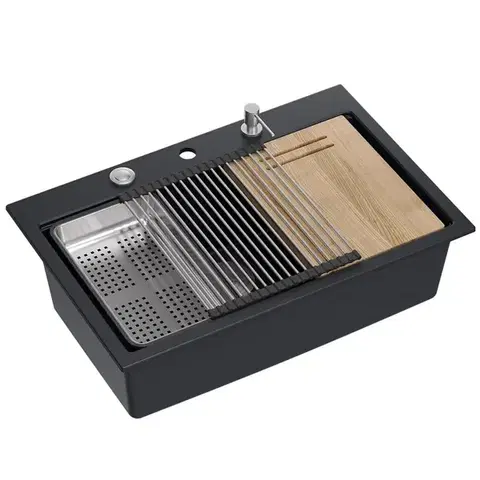 Kuchynské drezy Quadron Quadron - Granitový drez MARC 110 WORKSTATION Black Oceľ HQM7650U7_BS
