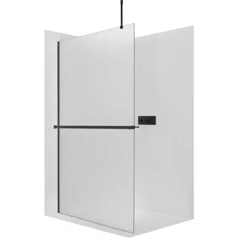 Držadlá k vani CERANO - Sprchová zástěna Walk-in Onyx Top Round L/P - 8 mm - kulatá vzpěra + polička/držák na ručníky - černá matná, mléčné sklo - 100x200  CER-8050BD1605
