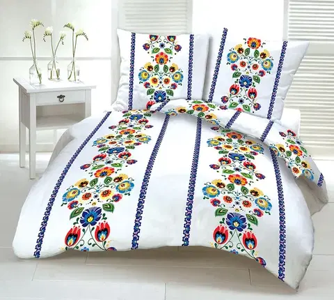 Obliečky Obliečky bavlnené Folklór modré TiaHome - 2x Vankúš 90x70cm, 1x Paplón 200x220cm