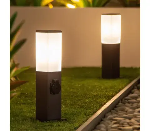 Predlžovacie káble Brilagi - Vonkajšia lampa s 2 zásuvkami SCHUKO NOVA 1xE27/15W/230V 40 cm IP44 čierna FG-KH446PSH-40-2SO-BLK