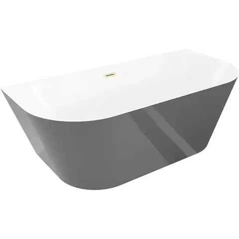 Vane MEXEN/S - Oval Sim voľne stojaca vaňa nástenná 170 x 80, biela/sivá, sifón a prepad zlatá kartáčovaná 52661708062-55
