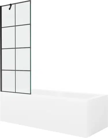 Sprchové dvere MEXEN/S - Cubik obdĺžniková vaňa 170 x 70 cm s panelom + vaňová zástena 70, čierna vzor 550317070X9507007077