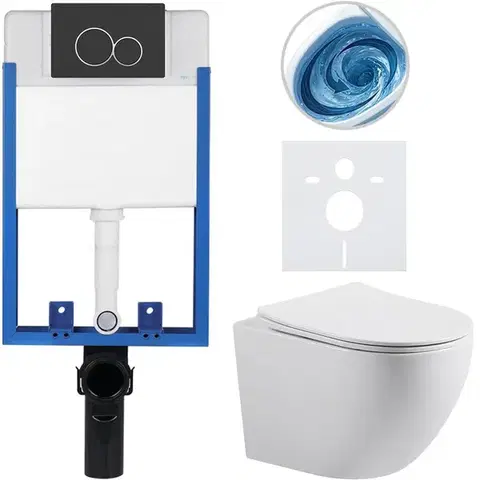 Záchody CERANO - Kompletný WC set Profi/Cesso - biela lesklá - WC tlačidlo Duo/Čierna matná - na zamurovanie - 49x36 CER-8050BD84334