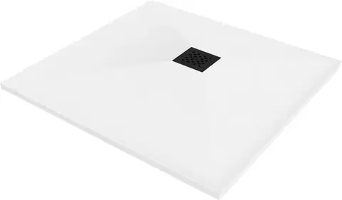 Vane MEXEN/S - Stone+ štvorcová sprchová vanička 100 x 100, biela, mriežka čierna 44101010-B