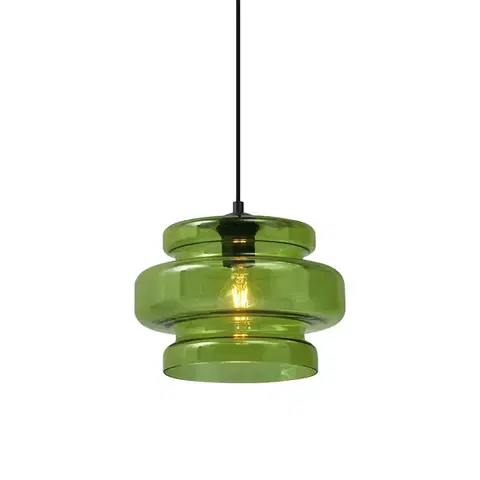 Závesné svietidlá Retro závesná lampa čierna so zeleným sklom - Denise