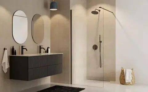 Sprchovacie kúty BESCO - Walk-in sprchovací kút AVEO BLACK - Farba rámu zásteny - Hliník čierny, Pevná stena - Bez pevnej steny, Rozmer A - 120, Rozmer C - 195, Výplň - Číre bezpečnostné sklo - 8 mm BCAVEO120BL