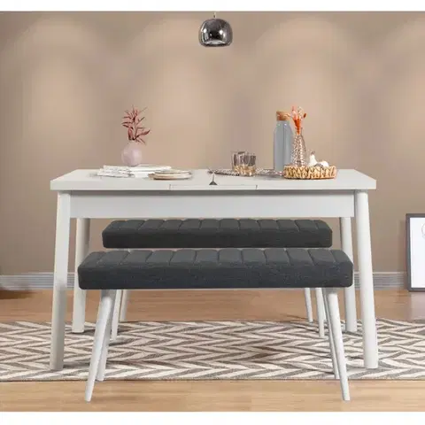 Jedálenské sety Jedálenský set s rozkladacím stolom a lavicou (3 kusy) Santiago 1053 - White, Anthracite