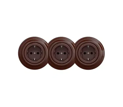 Predlžovacie káble Reblig - Trojitá retro domová zásuvka s rámčekom SCHUKO 230 V hnedá RG0036+2xRG0035+3xRG0109